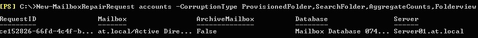 Powershell cmdlet New-MailboxRepairRequest in Exchange2013