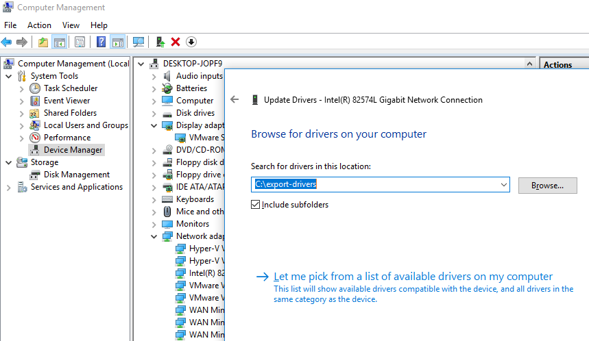 browse for device drivers