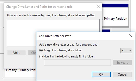 Assign the following drive letter to the usb flash drive
