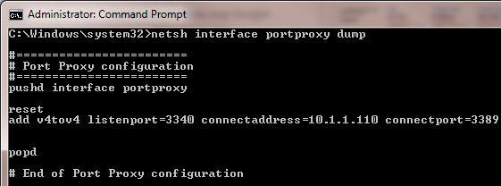 netsh interface portproxy dump