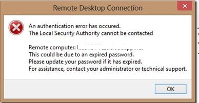 Authentication error has occurred remote desktop this could be due to credssp