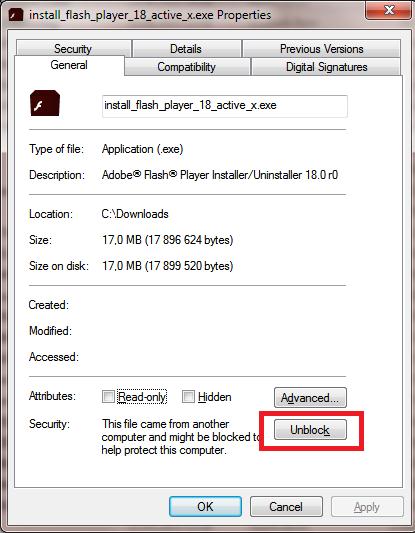 Unblock downloaded from Internet exe file