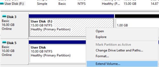 Extend volume on the vhdx disk