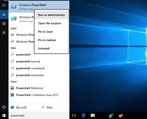 Powershell run as admin - Windows 10