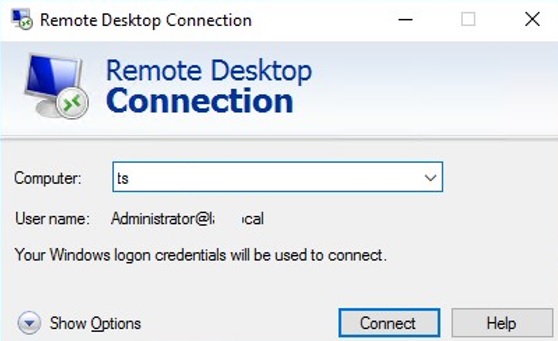 Your Windows logon credentials will be used to connect.