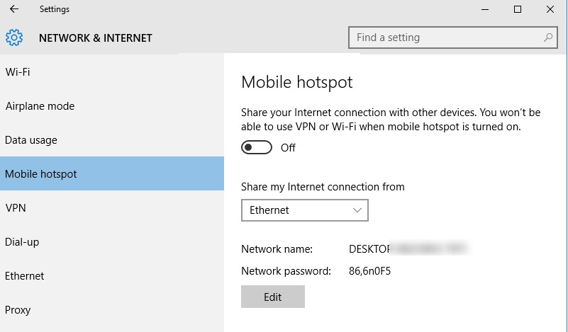 enable mobile hotspot in windows 10
