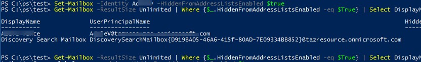 Set-Mailbox HiddenFromAddressListsEnabled using powershell