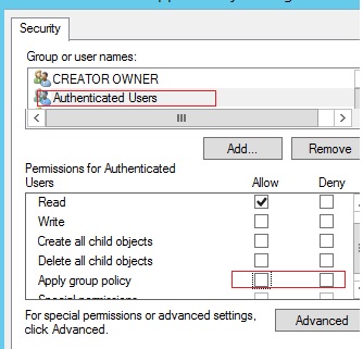 deny gpo applying to authenticated users