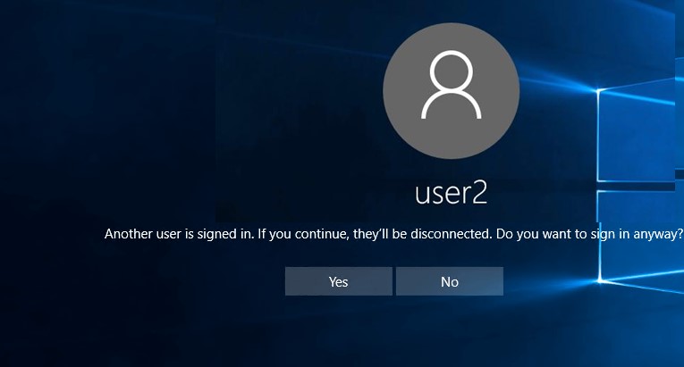 Another user is signed in. If you continue, theyâ€™ll be disconnected. Do you want to sign in anyway? 