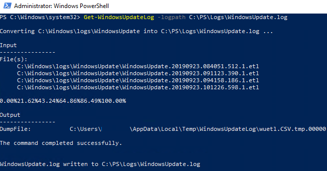 Get-WindowsUpdateLog powershell cmdlet to generete plain text windowsupdate.log file