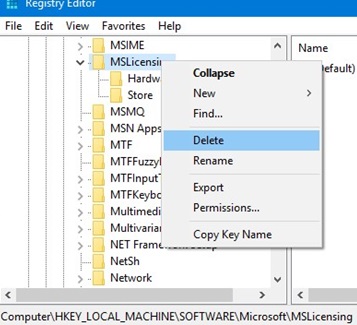 removing mslicensing registry key to reset rdp license on windows 10