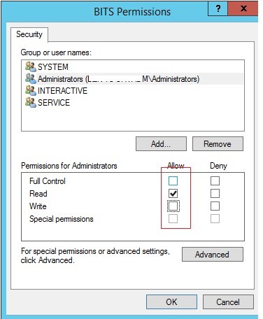 granting full control permissions on windows service for admin