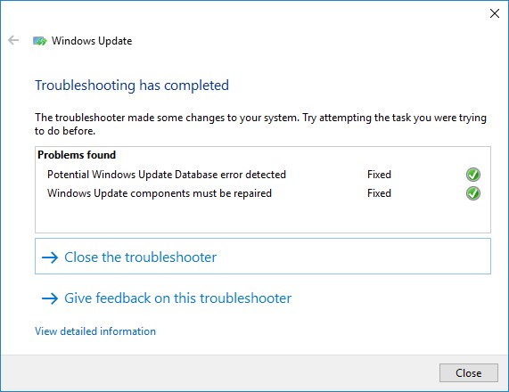 repair windows update database corruption not fixed