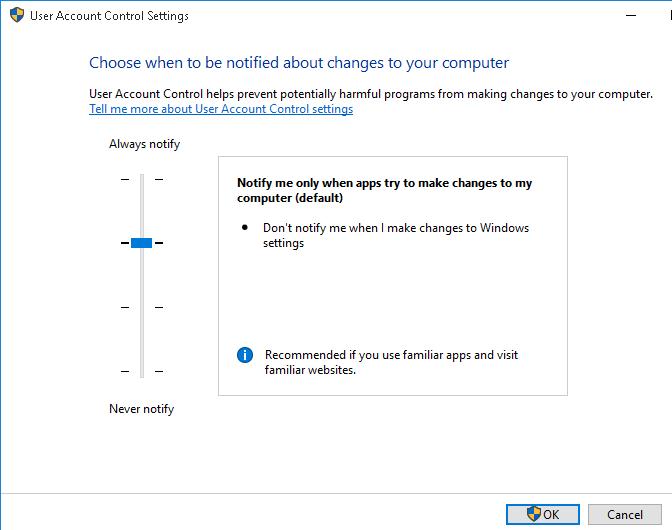 windows 10 always allow program to make changes