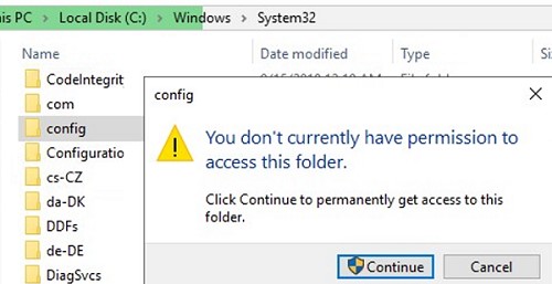 You don’t currently have permission to access this folder. Click Continue to permanently get access to this folder