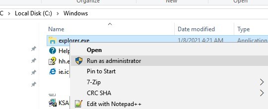 Windows 10 explorer.exe run as administrator
