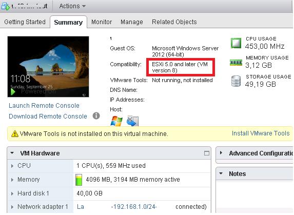 where is the virtural hardware tab in vmware 6.0