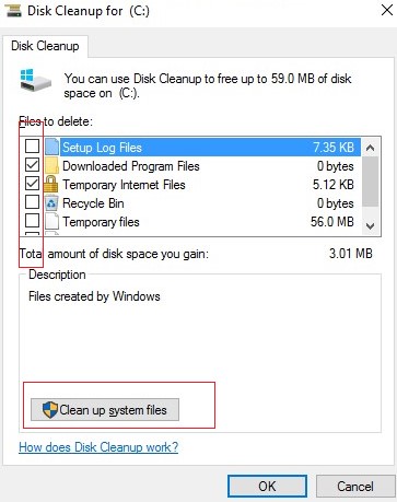 select option to cleanup and free space