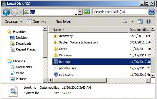 bootmgr on drive c:\
