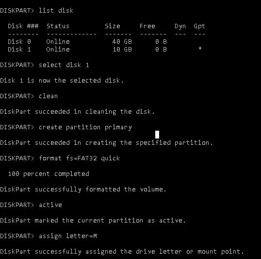 create windows 7 boot usb diskpart