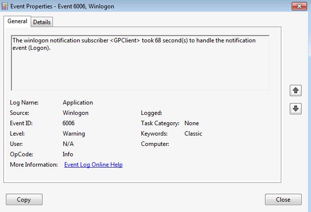 The winlogon notification subscriber <GPClient> took 3104 seconds to handle the notification event (CreateSession).