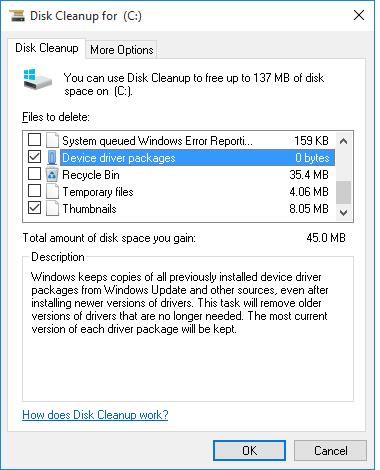 Rensa upp Enhetsdrivrutinspaket - Windows 10