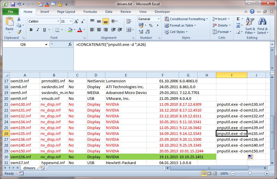 analyser la liste des anciens pilotes dans excel