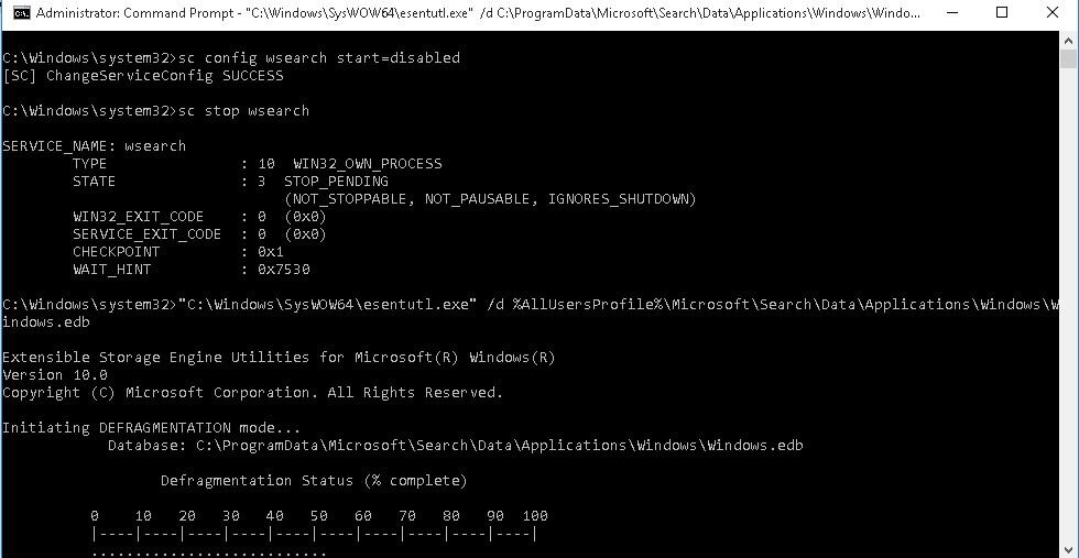 o defrag do Windows-edb com esentutl