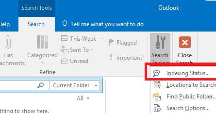 outlook 2016 search not working windows 10