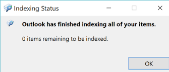 outlook 2016 indexing errors