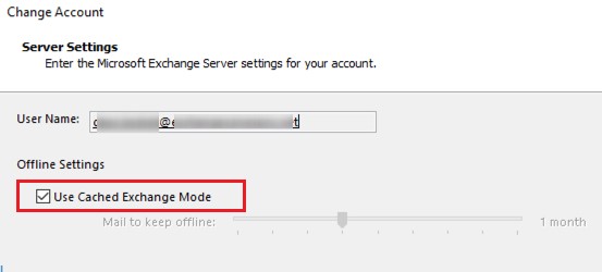 change cache mode in outlook 2016