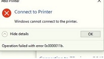 Windows cannot connect to the printer. Operation failed with error 0x0000011b.