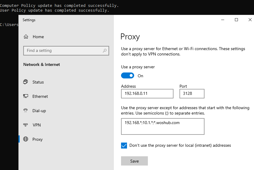 windows 10 check proxy settings command line