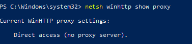 netsh winhttp show proxy Direct access (no proxy server)