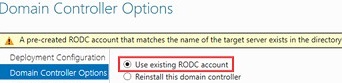 use existing rodc account when deploying new domain controller