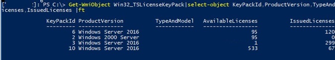 Win32_TSLicenseKeyPack get RDS CAL packs installed