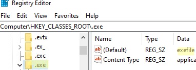 fixing exe file assotiation via registry