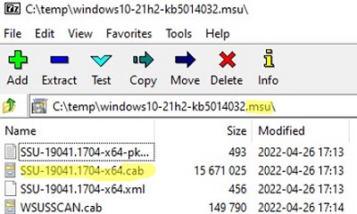 extract update cab file from msu using 7zip