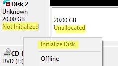 initialize new disk in windows