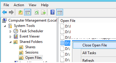 close open file using computer managment console GUI