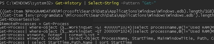 powershell Get-History Select-String Pattern