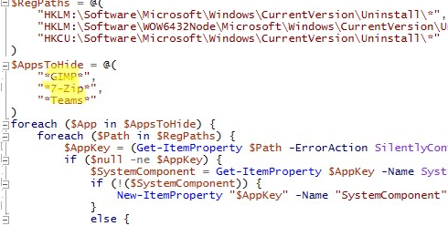 powershell script to hide program in windows