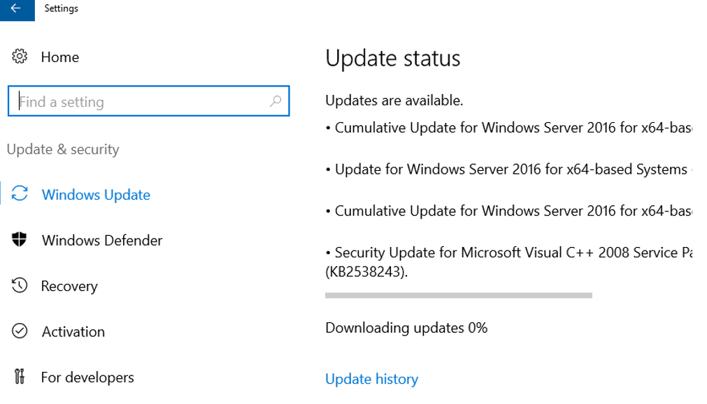 Windows Server 2016 - Downloading Updates 0%