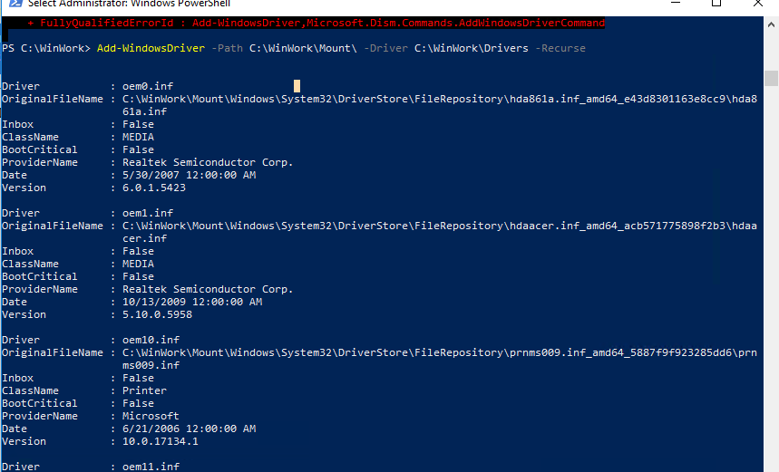 Add-WindowsDriver powershell cmdlet to inject drivers to the offline install.wim image 