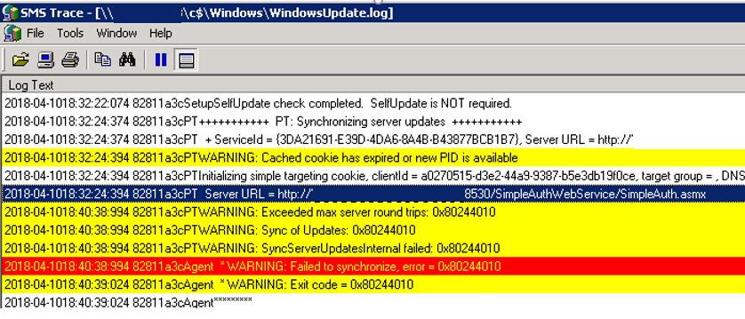 windows update error : Exceeded max server round trips: 0x80244010
