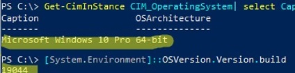 powershell: get windows build number and bitness