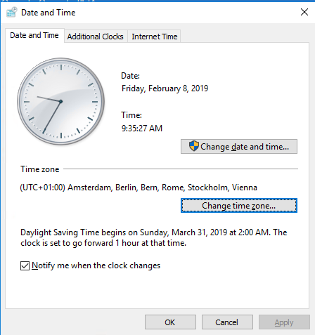time zone settings in windows 10
