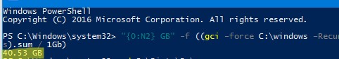get c:\windows folder size using PowerShell