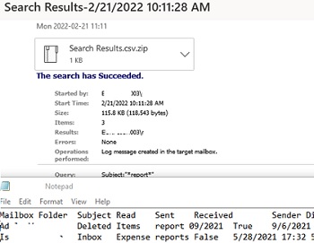 exchange search result in csv file