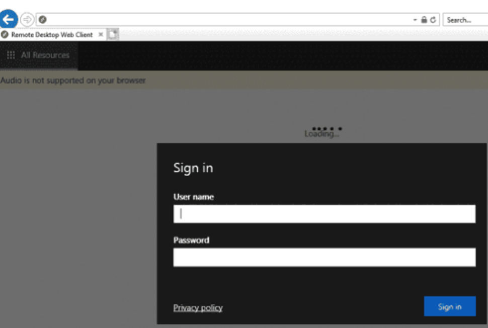 sign in form to RD Web using web client